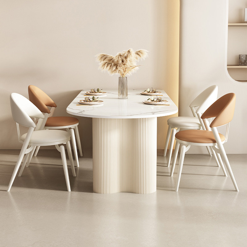 白色奶油风岩板餐桌椅组合家用小户型客厅现代简约长方形吃饭桌子
