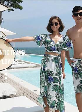 泳衣海边度假三件套情侣时尚套装女性感分体平角裤男五分裤三亚