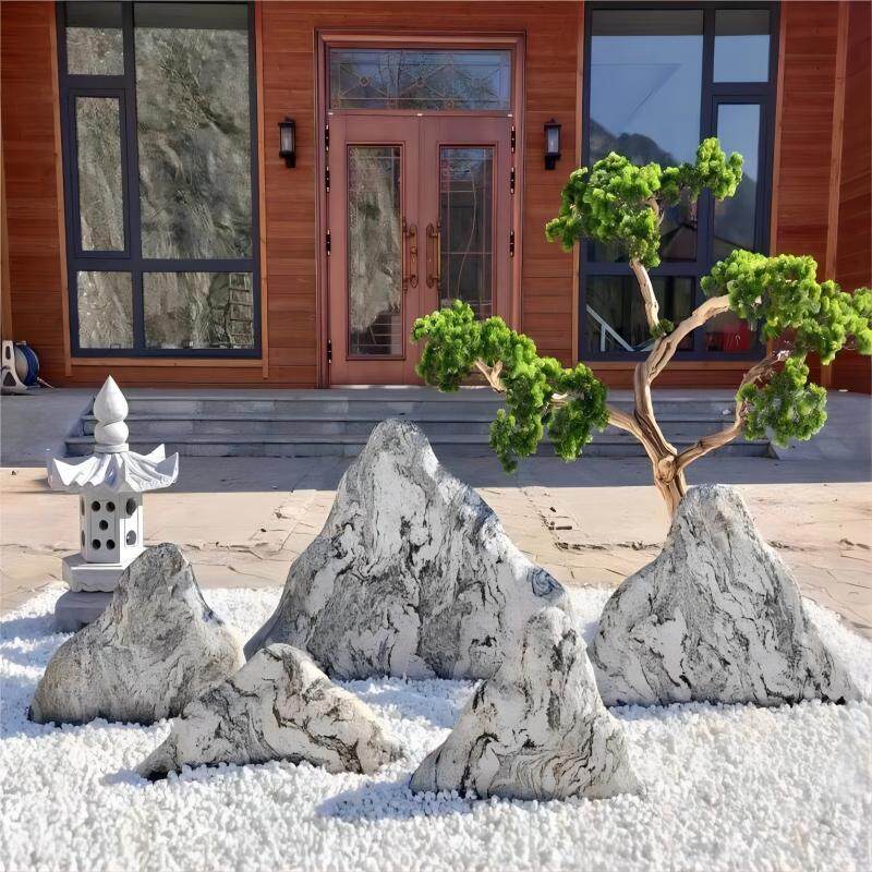陕西雪浪石切片组合天然造景泰山石雕小假山枯山水室内庭院景观石