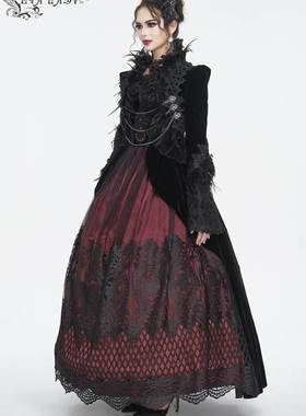 EVA LADY恶魔时尚女装哥特朋克暗黑立领羽毛领黑色蕾丝边女ECT015