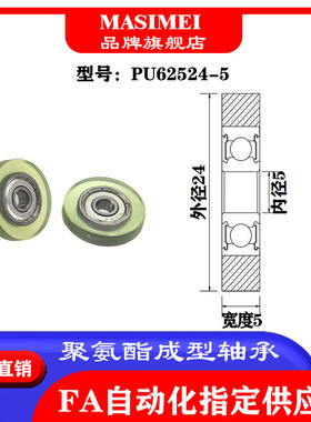 源头厂家迈锶美聚氨酯成型胶轮PU62524-5静音滚轮包胶轴承滑轮