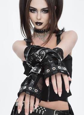 DEVIL FASHION恶魔时尚女装哥特朋克暗黑袖套长筒皮面亮皮GE031