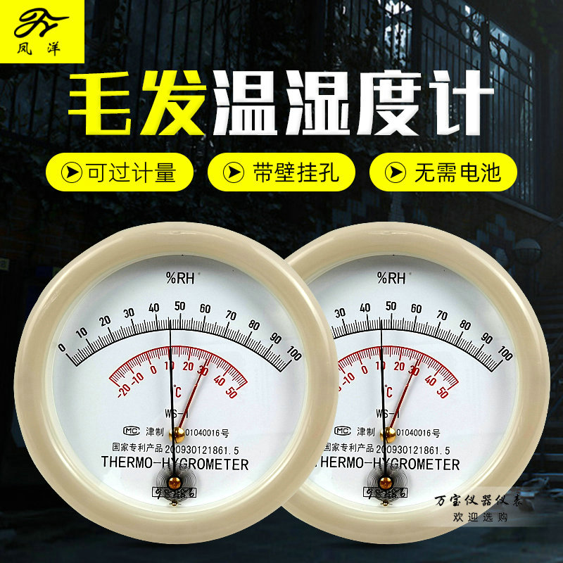 天津凤洋WS-1温湿度表专业级毛发指针式家用工业仓库温湿度计