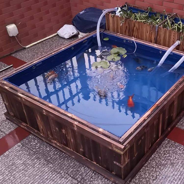 防腐实木帆布防水布鱼池锦鲤专用地缸箱户外阳台游泳移动造景花箱
