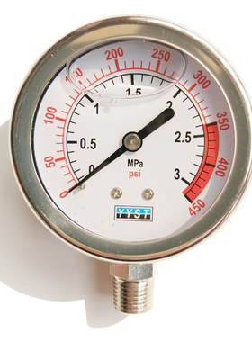 0-3Mpa管道水压表YYST不锈钢外壳耐震充油压力表0-450PSI径向