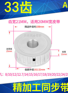 同步带轮L33齿AF带宽20内孔14 15 16 17 18 19 2230梯形齿L同步轮