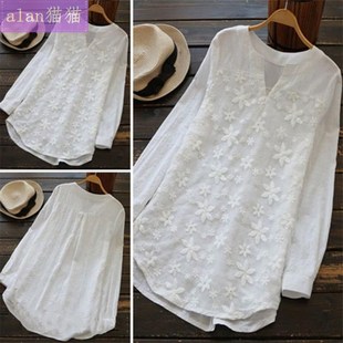 women fashion blouse 2018 shirt autumn cotton tops 妇女衬衫