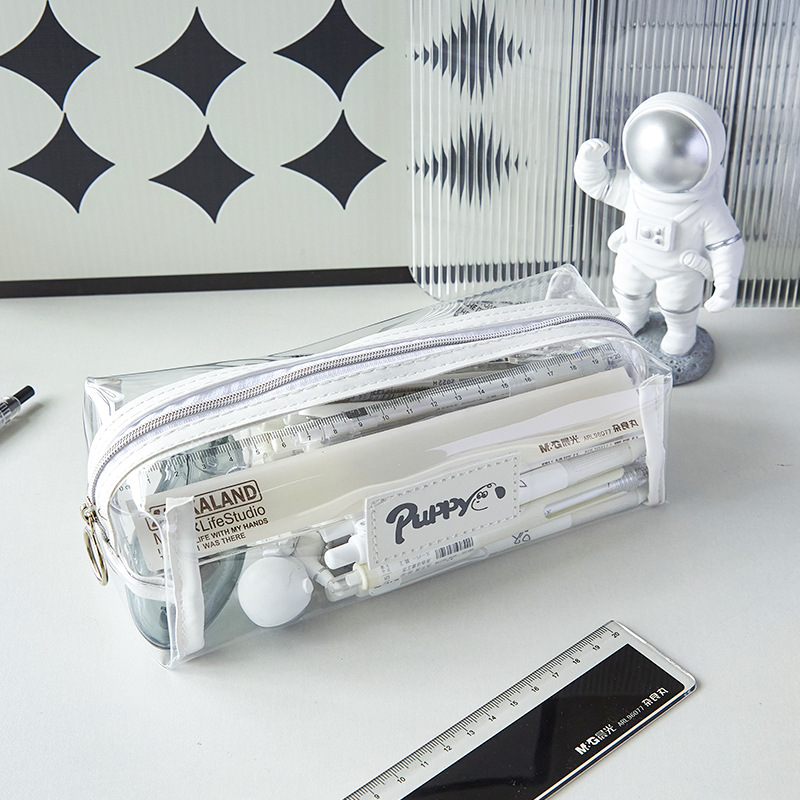 学生党高颜值透明笔袋简易考试用文具袋白色铅笔袋防水塑料拉链