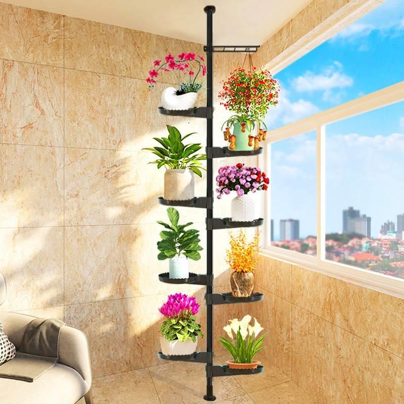 客厅高级花架时尚极简顶天立地阳台室内窗台多肉夹缝绿植置物架吊