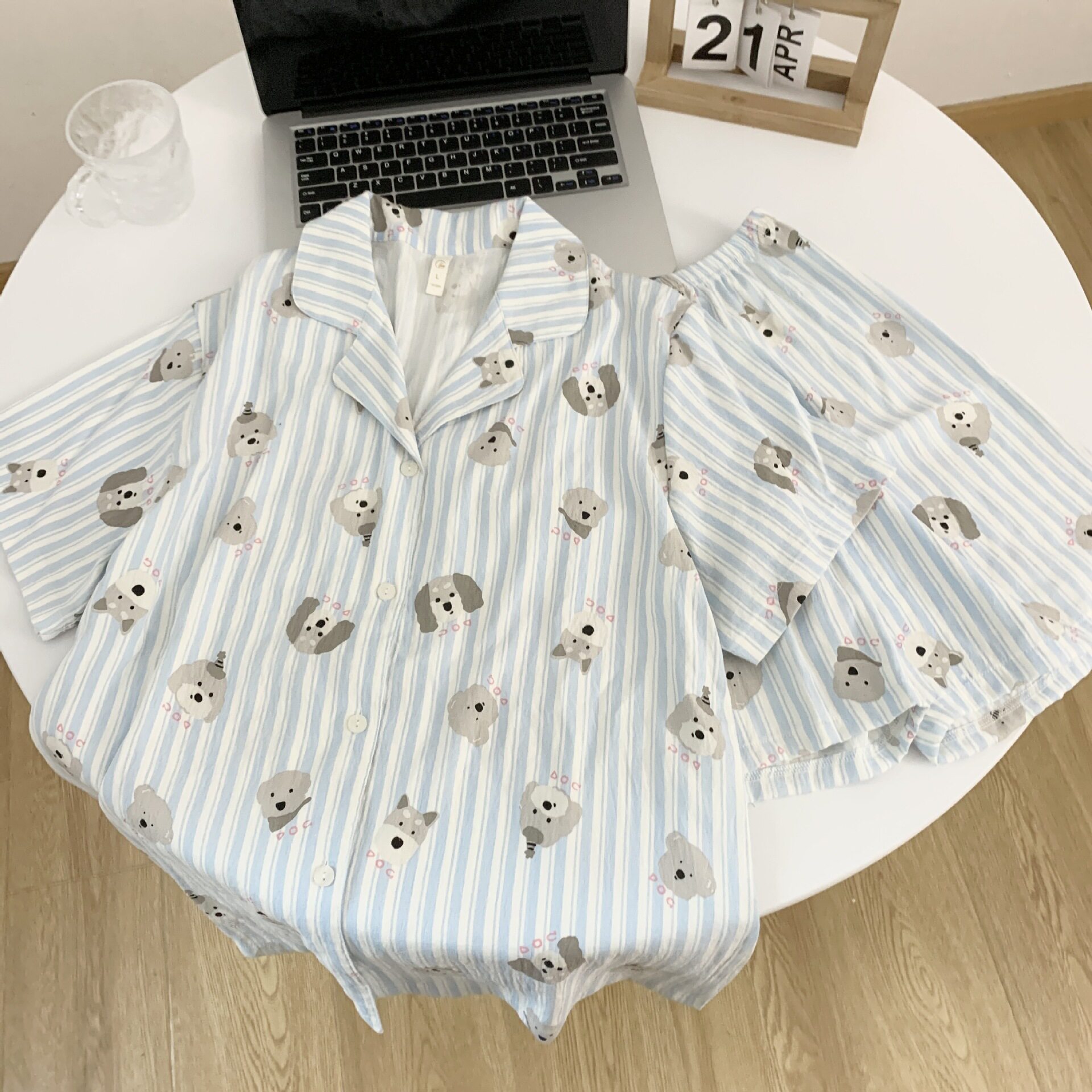 2024云朵棉小狗蓝河睡衣女夏季网红少女短袖高级感家居服套装