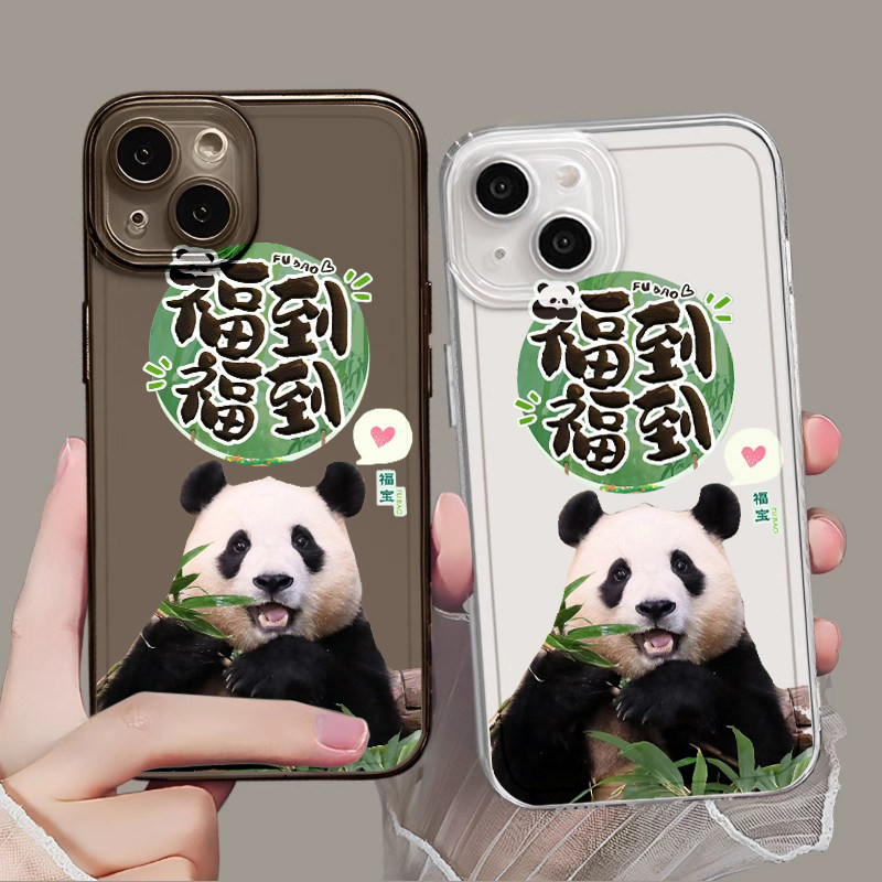 大熊猫福宝手机壳适用苹果15promax可爱14一加ACE3v情侣款华为Mate60镜面荣耀90OPPOReno12小米14VIVOX80S19