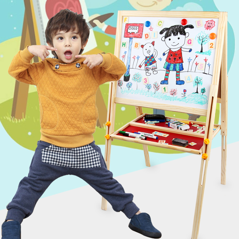 实木儿童可折叠画板画架小黑板升降支架式家用磁性画画套装写字板