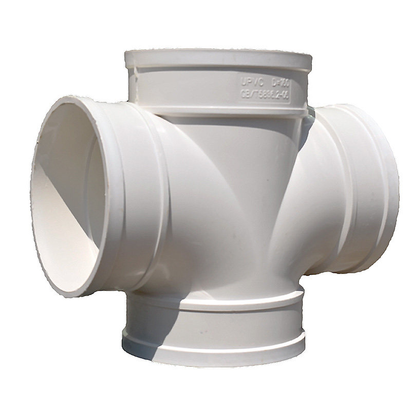 u-pvc水管四通胶水粘合接头50 75下水排污110十字平面四通160管件