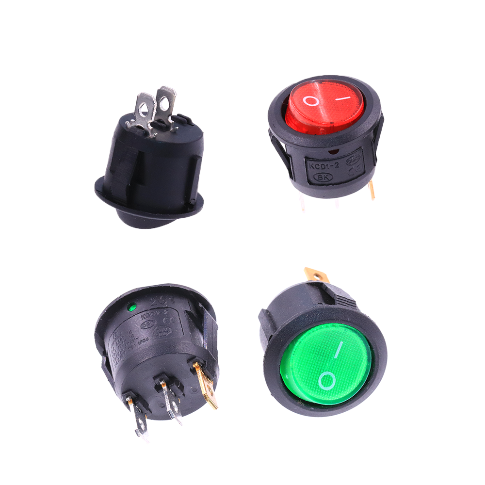 5只圆形开关按钮3/2脚两档船型开关KCD1-105小型电源开关带灯20mm