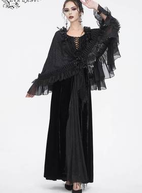 EVA LADY恶魔时尚女装哥特朋克暗黑蕾丝花边黑色羽毛披肩ECA015