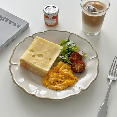 复古做旧陶瓷花边平盘家