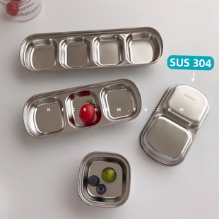 韩式酱料碟304不锈钢ins烤肉分格方形火锅调味小吃盘碟番茄酱小碗