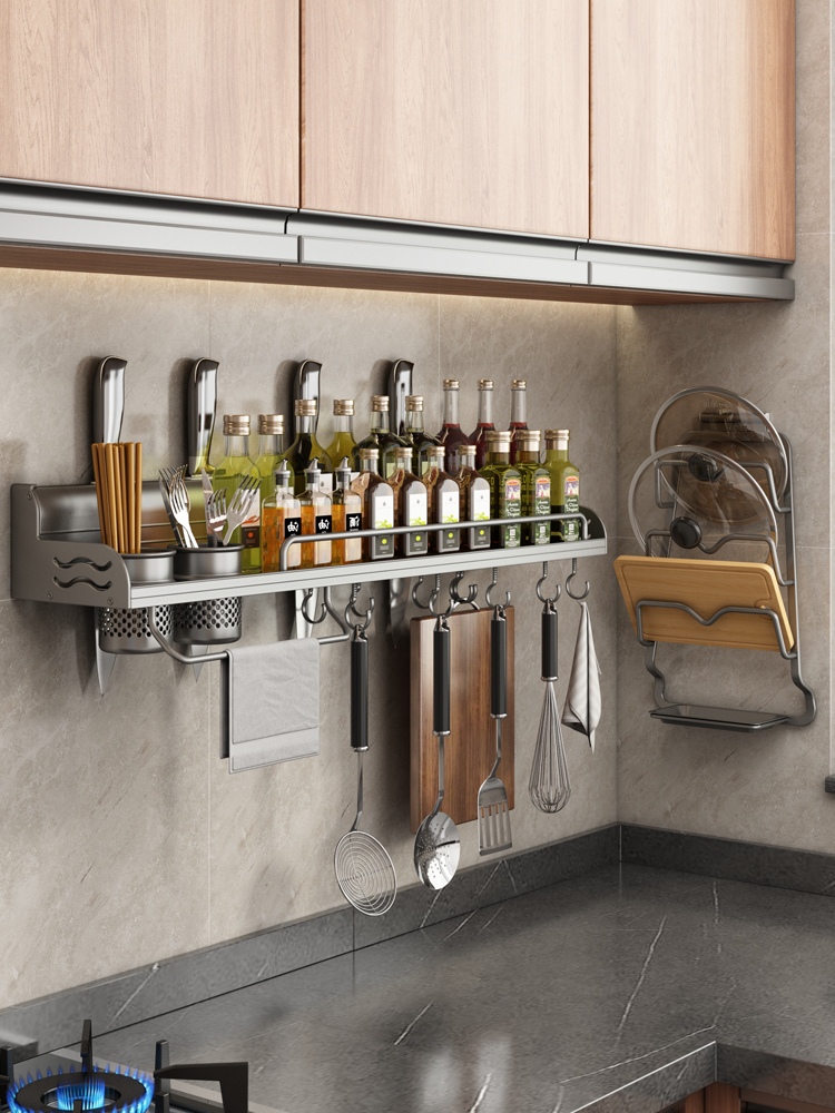 厨房置物架免打孔锅盖架家用多功能筷筒刀架壁挂式调料品收纳挂架