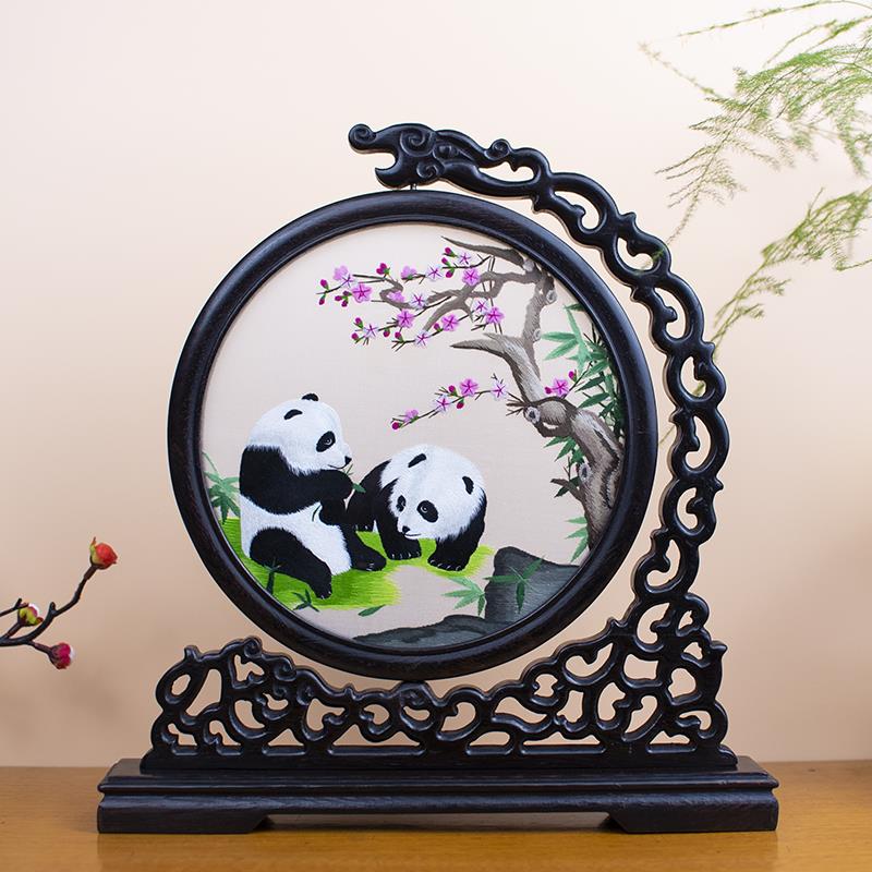 苏绣摆件成品台屏纯手工