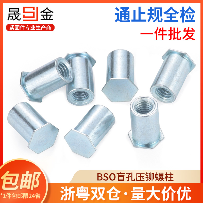 盲孔压铆螺柱蓝白锌件母