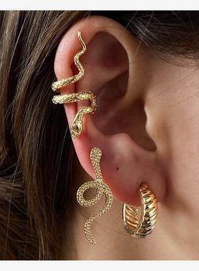 Retro Snake Earrings women欧美复古耳钉时尚3件套耳环蛇形耳夹