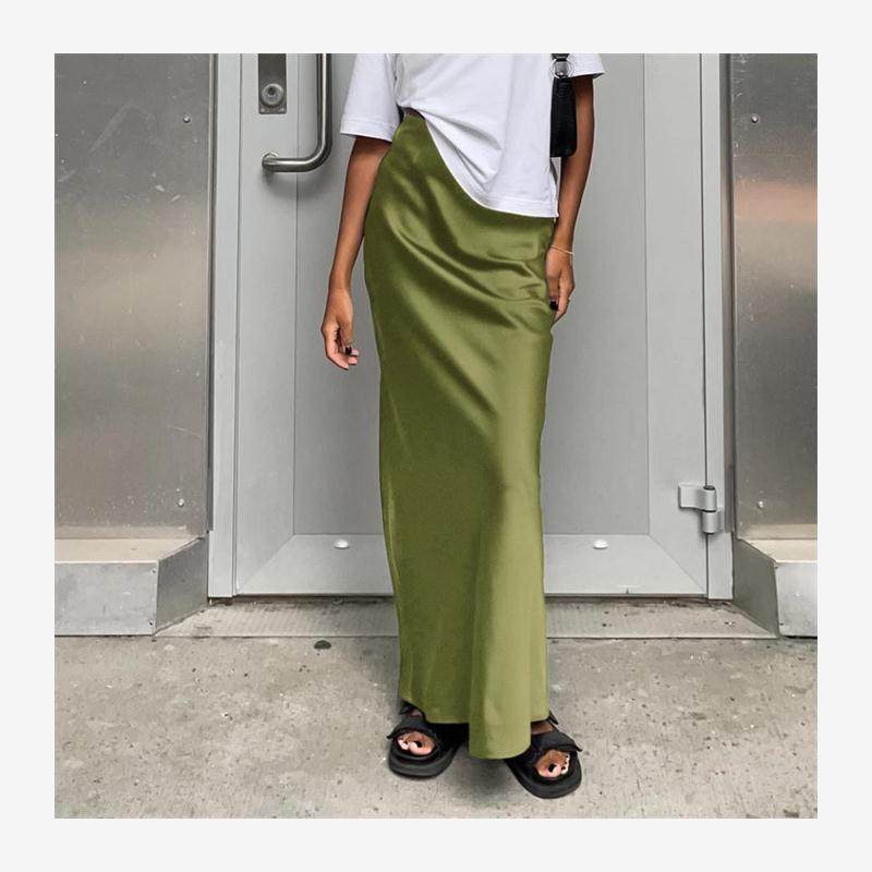 INS欧美时尚气质高腰缎面长裙半身裙 Sexy Silk Satin Maxi Skirt