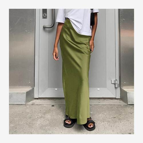 INS欧美时尚气质高腰缎面长裙半身裙 Sexy Silk Satin Maxi Skirt