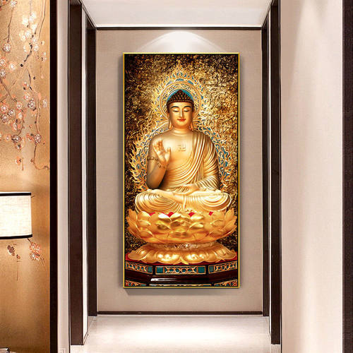 玄关地藏王晶瓷框画释迦牟尼佛像挂画供奉千手观音禅意茶室装饰画