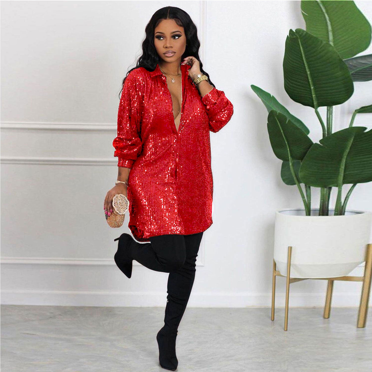 Sexy Long Sleeve 2023 New women's sequined SEXY dress big