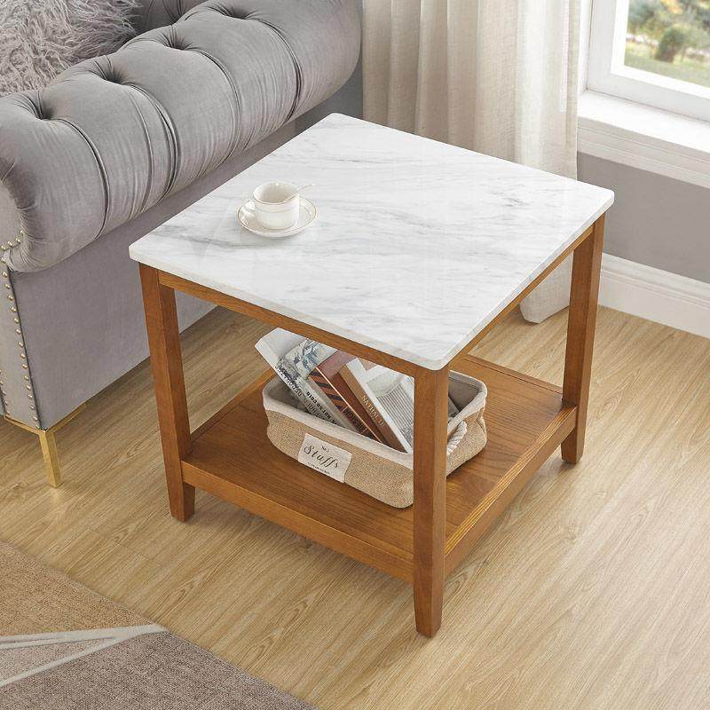 仿岩板小桌子茶几实木方几茶桌家用正方形角几小户型客厅沙发边几