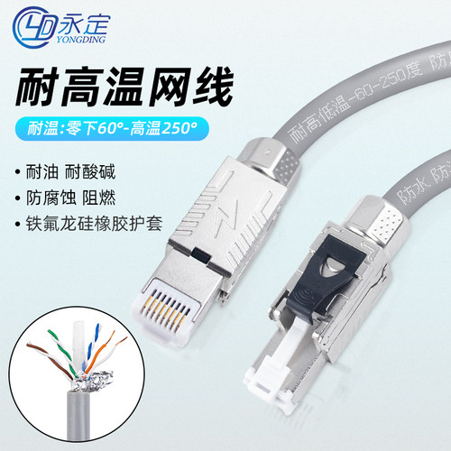 永定工业硅胶网线室外防晒耐高低温双屏蔽铁氟龙工厂网线-60250度