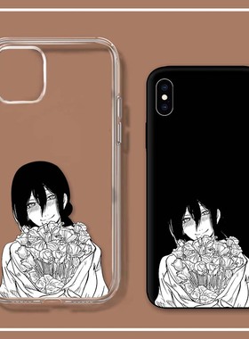 暗黑系电锯人漫画古董白液态手机壳适用小米13硅胶套红米note11pro软苹果XSMAX透明图案iPhone7/8plus黑色女