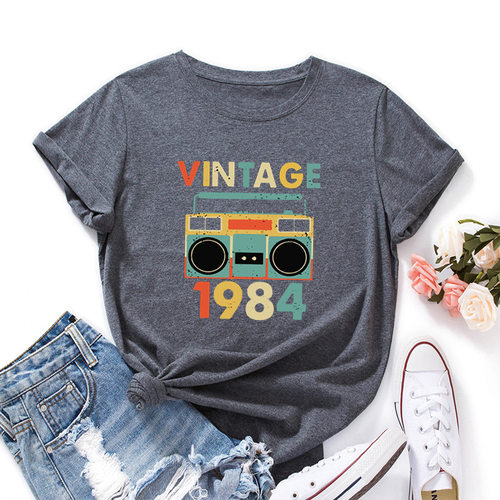 纯棉短袖t恤女2022新款Women cotton tshirt老录音机 16色码多5XL