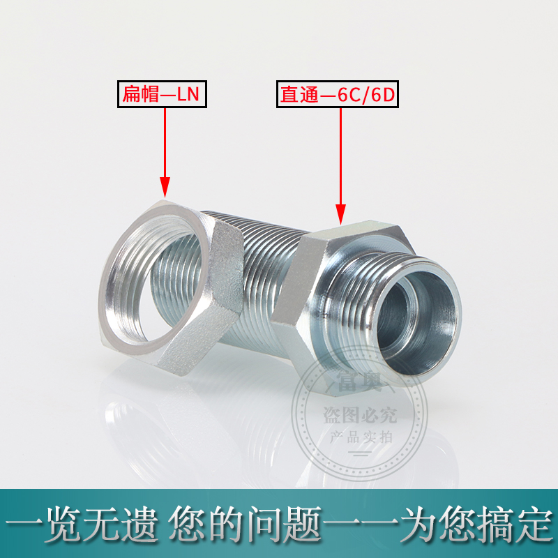 液压高压油管接头6C-6D穿板卡套式24°锥隔板接头穿壁直通加扁帽