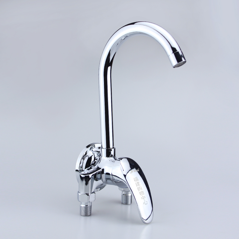 厨房挂墙式冷热水龙头 明装洗菜盆小厨宝水龙头 可旋转水槽龙头