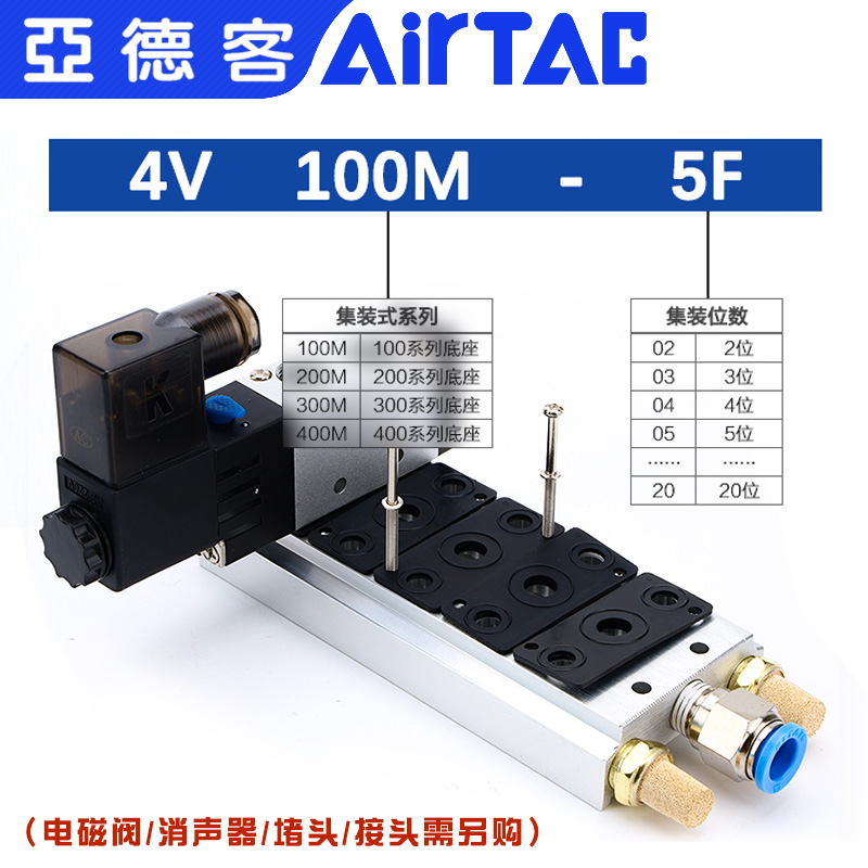 亚德客型100M-2F/3F/4F/5F/6F/7F/电磁阀底座4V110-06系列汇流板