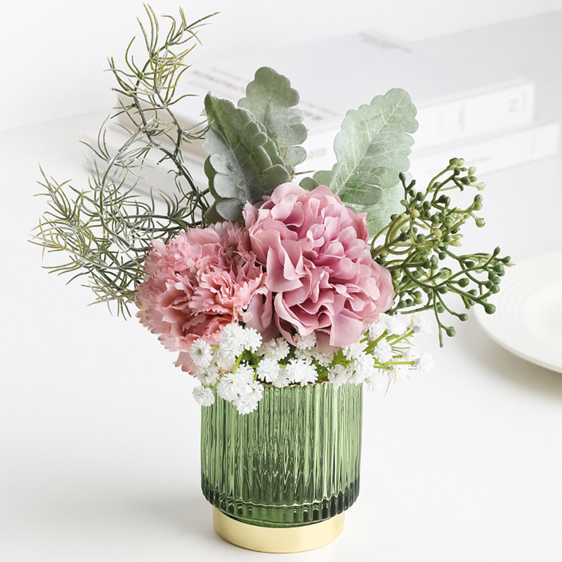 态生活迷你仿真花花束套装客厅餐桌玻璃干花花瓶轻奢装饰花小摆件