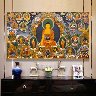 财宝天王挂画家用佛像唐卡招财装饰画客厅释迦摩尼财神佛堂中堂画