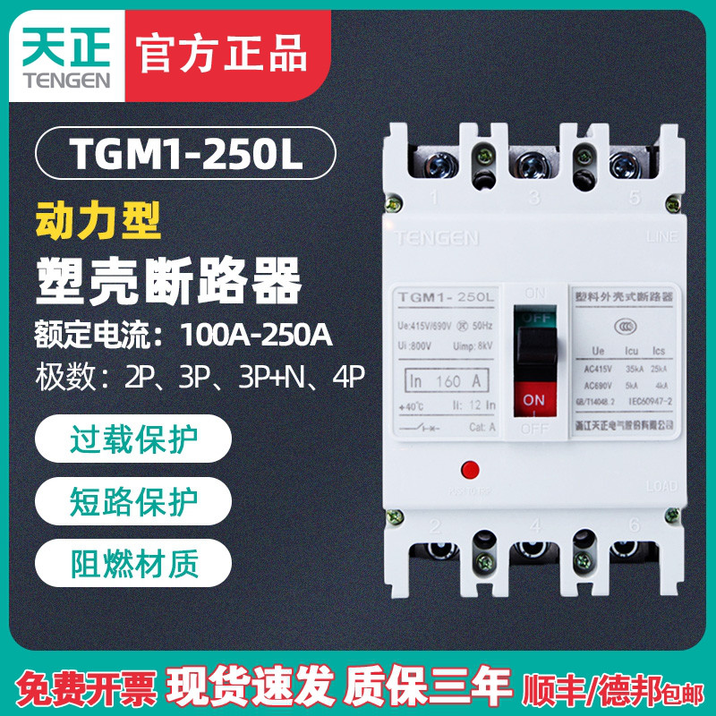 天正TGM1-250L/33002电动机保护塑壳断路器 空气开关200A160A250A
