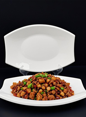 陶瓷腰鼓盘创意异形盘不规则旦形鱼盘汤盘纯白色菜盘酒店餐厅家用
