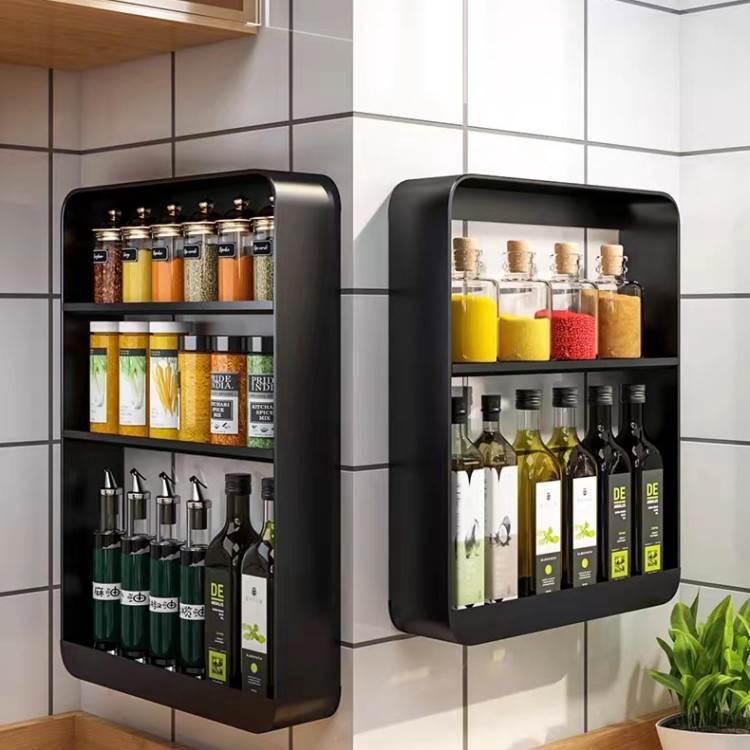 厨房置物架调料架壁挂式免打孔调味品调味料油盐酱醋佐料收纳架子