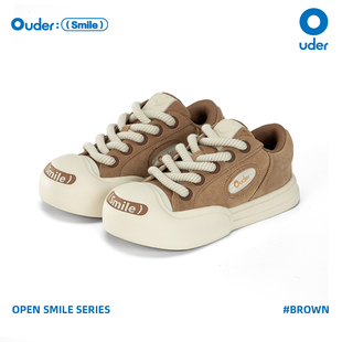 厚底增高圆头板鞋 美拉德棕色丑萌大头鞋 smiler开口笑帆布鞋 Ouder