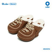 Ouder勃肯半拖鞋 加绒保暖外穿包头拖鞋 女秋冬新款 毛绒袋鼠大头鞋