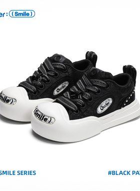 Ouder 丝绸纹开口笑帆布鞋新款女厚底增高大头板鞋低帮圆头休闲鞋