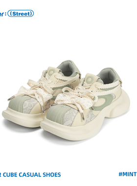 Ouder 休闲乐福鞋女厚底增高老爹鞋春新款方头蕾丝松糕方糖大头鞋