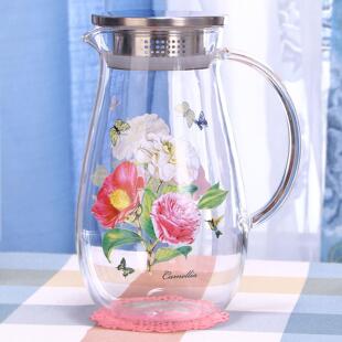 冰凉冷水泡花茶壶高硼硅玻璃家用耐热高温防爆倒开沸水把杯过滤芯