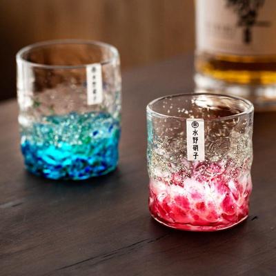 日本进口水野硝子夜樱荧光玻璃杯定制创意水杯威士忌酒杯日式杯子