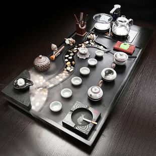 家用全自动流水雾化大号茶台 鹏丰整块乌金石茶盘简约功夫茶具套装