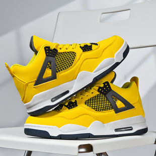 aj4男鞋秋冬高帮板鞋电母篮球运动鞋电母水泥白大学蓝大码鞋子男