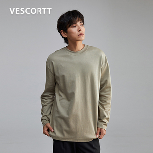VESCORTT日本进口三醋酸天丝混纺 抗皱易打理 秋款微阔长袖t恤男